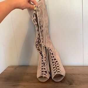 NWOT Joie Taupe Suede Lace Up Heel Booties Size 37